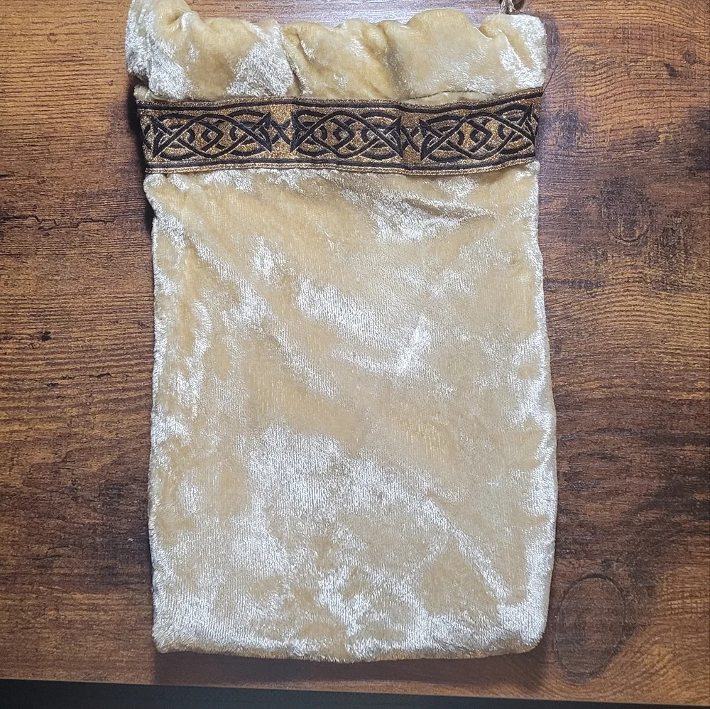 Elegant Velvet Gold/Tan Drawstring Renaissance or Cosplay Bag